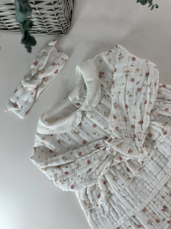 Kız Bebek Çiçekli Bandanalı Müslin Elbise