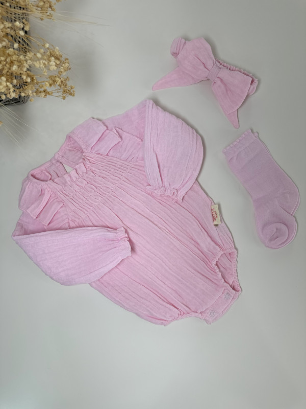 Kız Bebek 3 Parça Pembe Tulum