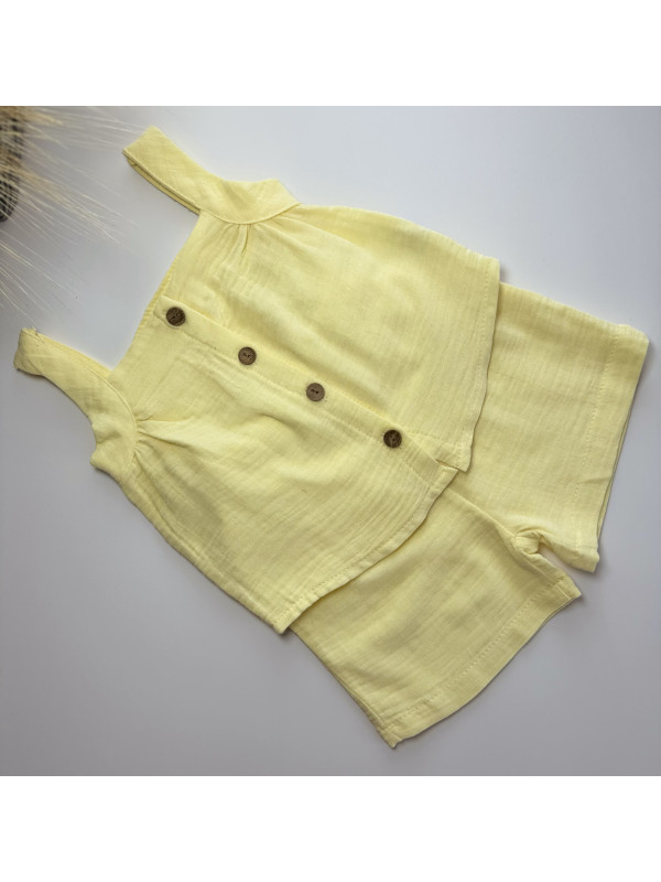 Kız Bebek Askılı Düğmeli Crop Takım