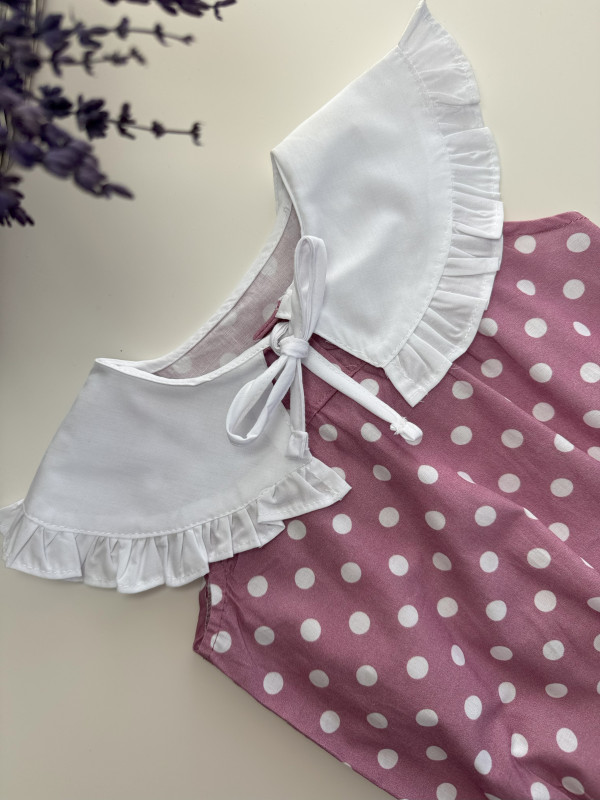 Kız Bebek Puantiyeli Bebe Yaka Romper