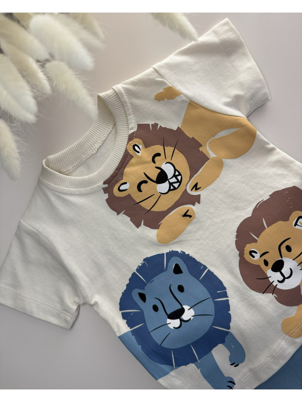 Erkek Bebek Aslan Figürlü 2'li Takım