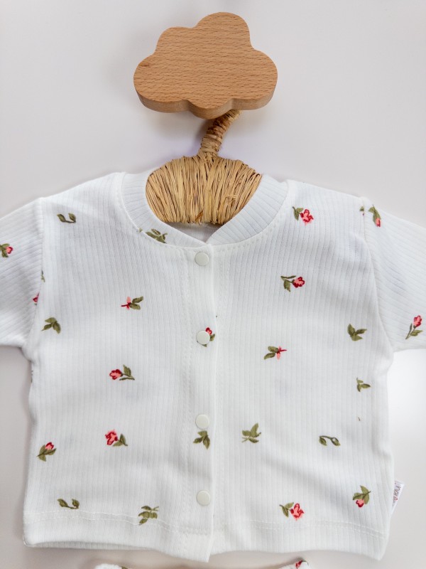Kız Bebek Lale Desenli Beyaz Pijama Takımı