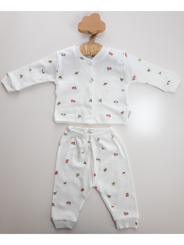 Kız Bebek Lale Desenli Beyaz Pijama Takımı