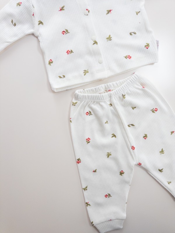 Kız Bebek Lale Desenli Beyaz Pijama Takımı