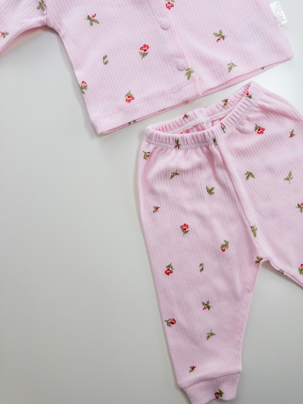 Kız Bebek Lale Desenli Pembe Pijama Takımı