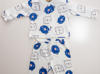 Ayıcık Desenli Mavi Pijama Takımı
