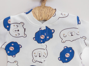 Ayıcık Desenli Mavi Pijama Takımı