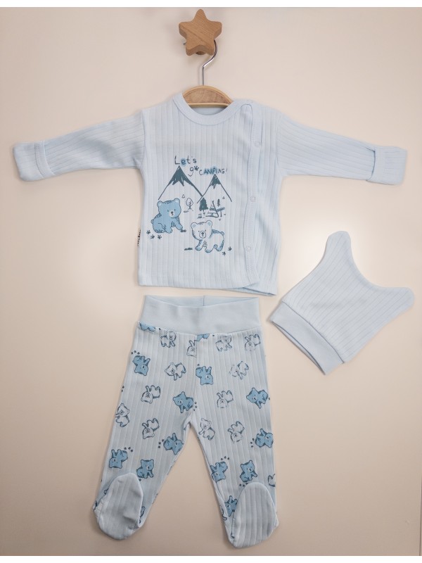Erkek Bebek Bear Camping 3'lü Zıbın Seti