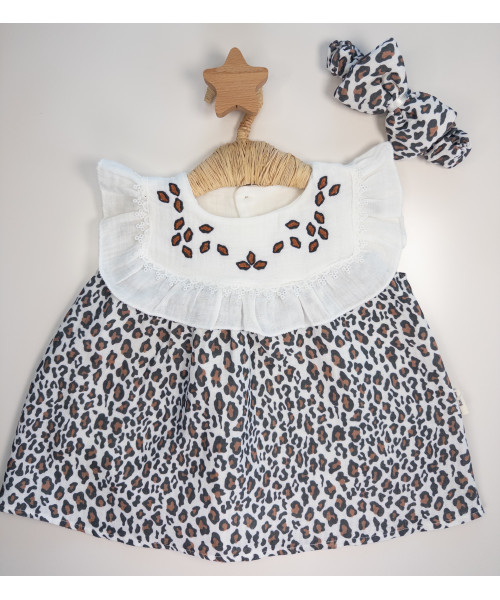 Leopar Desenli Bandanalı Elbise