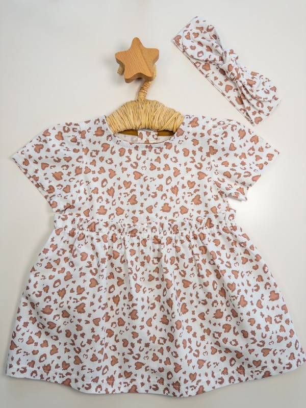 Kız Bebek Leopar Desenli Bandanalı Elbise
