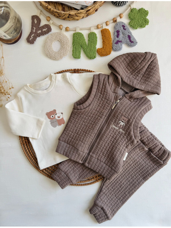 Erkek Bebek Sweet Bear Kapitoneli 3'lü Takım