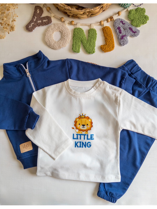 Erkek Bebek Little King Temalı Lacivert 3'lü Takım